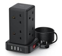 Tower Extension lead Surge Protection Extension Lead with Switch (13A 3250W) 8 AC Outlets & 4 USB Ports Plug Extension Socket Extension Cable 2M Mini Power Strip for Home, Office