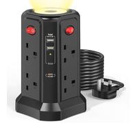 Tower Extension Lead with 20W USB C Slot and Night Light, HAFINO Black 3M