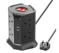 Tower Extension Lead with 4 USB Slots, SAFEMORE 8 Gang Multi Plug Extension Tower with 2 USB C & 2 USB A (4.8A), Surge Protected Power Strip with 2M Extension Cord for Home, Office