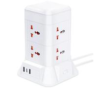 Tower Extension Lead with 8 Way Multi Plug & 3 USB Ports (10A 2500W), Mini Power Strip with Switch, 2M Extension Cable Surge Protection for Home, Office, Travel