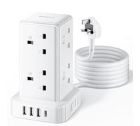 Tower Extension Lead with 8 Way Multi Plug Extension Tower & 4 USB Ports (13A),Mini Power Strip with Switch, 5M Extension Cable Surge Protection Extension Lead for Home, Office