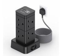 Tower Extension Lead with USB C Slots 3M, 8 Way Outlets Power Strip [13A 3250W], Surge Protected Extension Lead, Black Extension Cable, Multi Plug Extension Socket for Home Office Bedroom Accessories