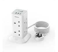 Tower Extension Lead with USB C Slots, TESSAN 8 Way Plug Extension Socket with Switch, Surge Protected Power Strip with 2M Cable for Home, School Supplies
