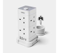 VonHaus Tower Extension Lead (3250W 13A), Surge Protection Extension Socket with 8 AC Outlets, 2 USB Ports & 2 USB-C Ports for Faster Charging, 2M Plug Lead w/Switch for Office, Home, Kitchen