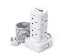 Tower Extension Lead with USB Slots, (13A 3250W), 8 Way Multi Plug Extension Tower & 4 USB Ports (2 Type C & 2 USB A Ports), 1.8M Extension Cable, Extension Lead tower for Home Office School Supplies