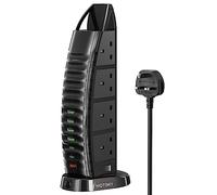 Tower Extension Lead with USB Slots 2M, 8 Way Outlets Multi Plug Extension Tower with 6 USB (2 Type C & 4 USB A Ports) Overload Protection Extension Cord with 2 Independent Switches, Tower Power Strip