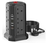 Tower Extension Lead with USB Slots 3M and 20W USB C Fast Charger, (13A 3250W) 5 USB Ports and 12 Way Extension Tower, Surge Protection Extension Lead with Switch, Extension Cable for Home, Office
