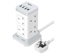 Tower Extension Lead with USB Slots 3M, BEVA 8 Way Surge Protected Extension Tower(2100J) with 1 USB-C&3 USB-A Ports, UK Plug Extension Socket with Overload Protection Switch for Home Office School…
