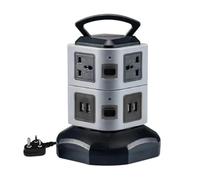Tower Extension Lead with USB Slots & 4/6/8 Way Power Sockets - Surge Protected Multi Plug Socket Tower, Vertical Extension Cord with Overload Protection, Individual Switches & Long Cable for Home, Of
