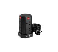 Tower Extension Lead with USB Slots 5M Multi Plug Extension 8 Outlets and 4 USB (1 Type C & 3 USB Ports) [13A 3250W] Surge Protector Extension Lead
