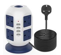Tower Extension Lead with USB Slots: 8 Way Plug Surge Socket Extension Cable - 3M Long, 4 USB Ports, Overload Protection and Lightning Protection, Suitable for Home, Office and Kitchen