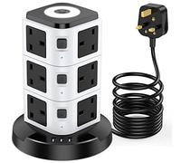 Tower Extension Lead with USB Slots, Acodot 12 Way Multi Plug 1.8m Extension Cable, 3 USB Slots, Surge Protection Extension Lead with Night Light for Home, Office