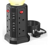Tower Extension Lead with USB Slots and Night Light, (13A 3250W)5 USB Ports & 8 Way Socket Extension Tower, Surge Protected Extension Lead with 4 Switches, 1.8M Extension Cable for Home, Office