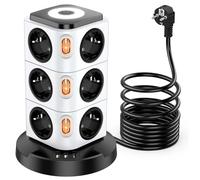 Tower Extension Lead with USB Slots and Night Light, Acodot 12 Way Multi Plug Extension & 3 USB Slots,Surge Protection Extension Lead 3M of Pure Copper Wire for Home, Office