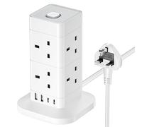 Tower Extension Lead with USB Slots, Hotimy 8 Way 4 USB (2 USB-A&2 USB C) Multi Plug Extension Tower，Surge Protected Extension Lead with Switch, 2 Meters Extension Cable for Home Office 13A 3250W