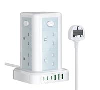 Tower Extension lead with USB Slots, Toomke 8 Way (13A/3250W) Plug Extension Socket Tower with 3 USB C and 3 USB A, Overload Protection Extension Cord with 4 Independent Switches, Power Cord 1.8M