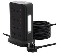 Tower Extension Lead with Wireless Charger, BOCHLION Extension Tower 5 USB C & 1 USB A Power Socket With Night Light, 12 Way Plug Extension Socket Surge Protector, Extension Cable 3M-Black