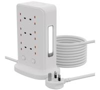 Tower Extension Lead with Wireless Charger, BOCHLION Extension Tower 5 USB C & 1 USB A Power Socket With Night Light, 12 Way Plug Extension Socket Surge Protector, Extension Cable 1.5M-White