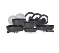 Tower Freedom 13pc Detachable Handles Cookware Set with Precision Black Diamond Coating, Induction Compatible, Stackable Design, Black
