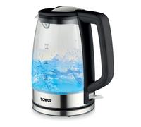 Tower Glass Electric Kettle Black LED Light Fast Boil Cordless 360 Base 2200W