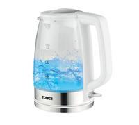 Tower PT10090WHT Illuminating Glass Kettle with Removable Filter, Boil Dry Protection, 1.7L, 2200W,White & Stainless Steel