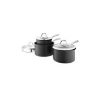 Good Food in Partnership with Tower Hard Anodised 3 Piece Saucepan Set 16cm, 18cm & 20cm with Tempered Glass Lids, 10x Stronger Superior Ceramic Non-Stick Coating, Induction Compatible, Grey
