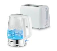 Tower Illuminating 1.7l kettle and 2 slice white toaster, White EEJB321