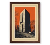 Tower in Desolate Land Rustic Framed Wall Art Print A1 (84.1×59.4cm) Walnut, Wall Decor for Living Room, Bedroom, Office & Home, Ready to Hang, Art Gift