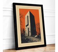 Tower in Desolate Land Rustic Framed Wall Art Print A1 Black