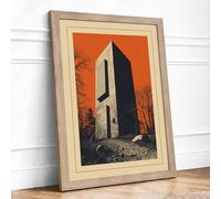 Tower in Desolate Land Rustic Framed Wall Art Print A3 Oak