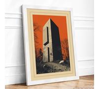Tower in Desolate Land Rustic Framed Wall Art Print A3 White