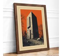 Tower in Desolate Land Rustic Framed Wall Art Print A4 Walnut