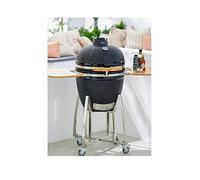 Tower Kamado XL Ceramic Charcoal BBQ with Collapsible Wooden Shelves, Built-in Thermometer and Waterproof Cover, Black, T978532