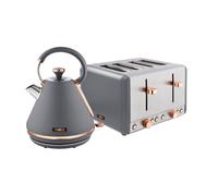 Tower Cavaletto Kitchen Set, 1.7L Rapid Boil Kettle & 4 Slice Toaster, Grey and Rose Gold, T10044RGG, T20051RGG