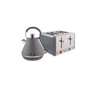 Tower Cavaletto Kitchen Set, 1.7L Rapid Boil Kettle & 4 Slice Toaster, Grey and Rose Gold, T10044RGG, T20051RGG