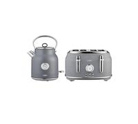 Tower Renaissance Kitchen Set, 1.7L Quiet Boil Kettle & 4 Slice Toaster, Grey, T10063GRY, T20065GRY