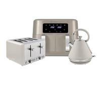 Tower Kettle & 4 Slice Toaster & 8.5L Dual Basket Air Fryer, Latte in Light Brown Tower Light Brown