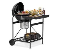 Tower Kettle Grill BBQ with Built-in Side Table, Removable Lid, Storage Holder, Airflow Vent, Black, T978572