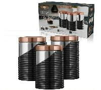 Tower Kitchen Canisters Coffee Sugar Tea In Black and Rose Gold Set 3 T826001RB