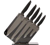 Tower Kitchen Knife Set with Acrylic Knife Block, Damascus Effect, Stainless Steel Blades, Mirror Black, 5 Pieces