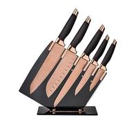 Tower Kitchen Knife Set with Acrylic Knife Block, Damascus Effect, Stainless Steel Blades, Rose Gold and Black, 5 Pieces