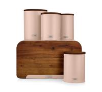 Tower Scandi 5 Piece Acacia Wood Storage Set with Bread Bin, Biscuit Barrel, Canisters, Pink Clay,T826140PCLY