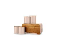 Tower Scandi 5 Piece Acacia Wood Storage Set with Bread Bin, Biscuit Barrel, Canisters, Pink Clay,T826140PCLY