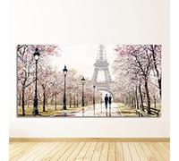 Tower Landscape Abstract Oil Painting on Canvas Poster Print Wall Picture for Living Room Romantic City Couple Paris Eiffel (Color : 1937-01, Size : 60x120cm No Frame)