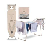 Tower Latte Laundry Bundle, Ironing Board, Winged Clothes Airer & Replacement Cover, 18m Drying Space, Adjustable Height, Latte, EEJB514