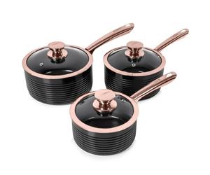 Tower Linear 3 Piece Pan Set with 3 Sauce Pans Black & Rose Gold T800001RB