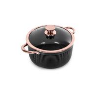 Tower Casserole Dish with Lid, Linear Collection with Easy Clean Non-Stick Ceramic Coating, Aluminium, Black and Rose Gold, 4 Litres