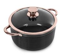 Tower Casserole Dish with Lid, Linear Collection with Easy Clean Non-Stick Ceramic Coating, Aluminium, Black and Rose Gold, 4 Litres