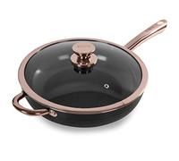 Tower T800003RB Saute Pan with Lid, Linear Collection with Easy Clean Non-Stick Ceramic Coating, Aluminium, Black and Rose Gold, 28 cm