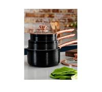 Tower T800001RB Linear Non Stick Induction Saucepans Sets With Lids, Easy Clean, Black and Rose Gold, 3 Piece Set, 16/18/20 cm